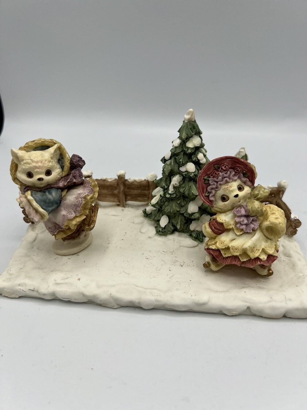 Vintage Holiday Time Christmas Kittens Ice Skating Pond Magnetic Village Decor